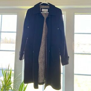 Emma James Liz Claiborne Trenchcoat Peacoat Black Animal Print Women Large EUC